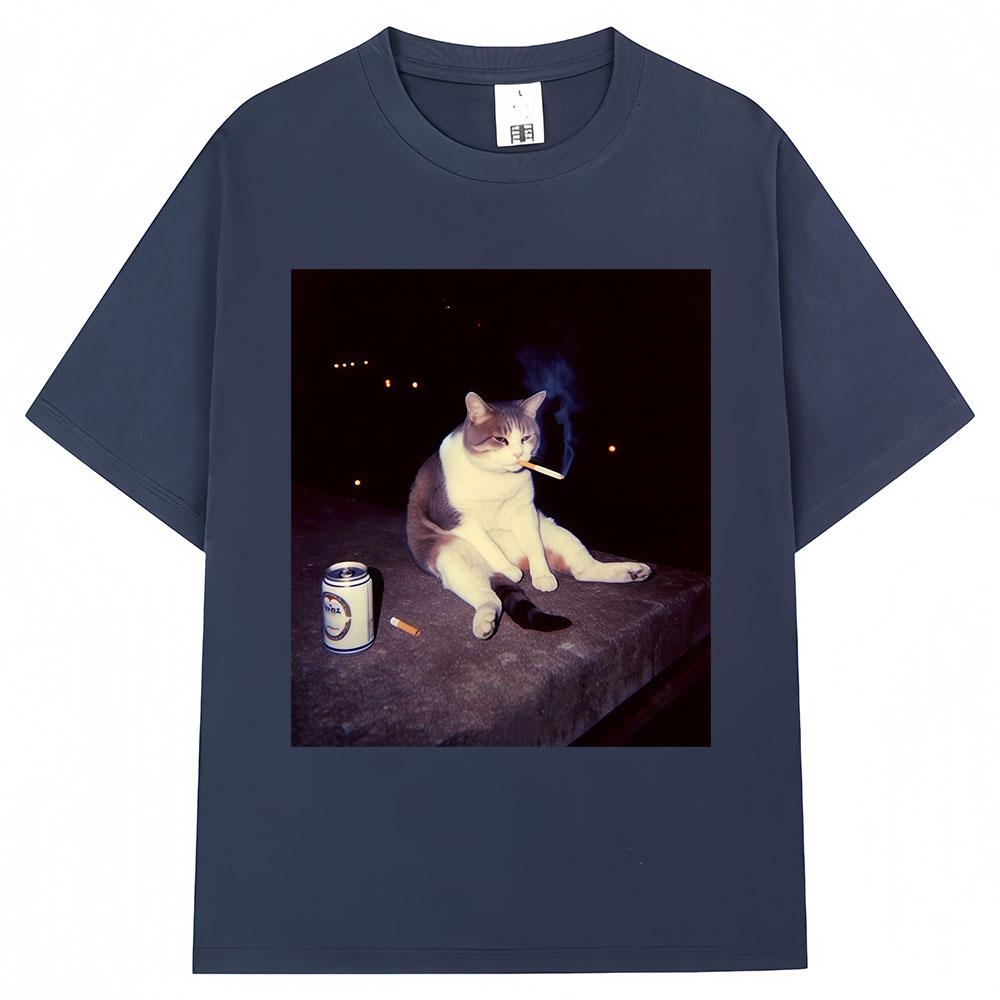 Funny Cat Smoking Meme Graphic TShirts Unisex Unisex Creativity Popular Cat Lover T Shirt Cool Oversized Cotton Vintage Tee Shirts
