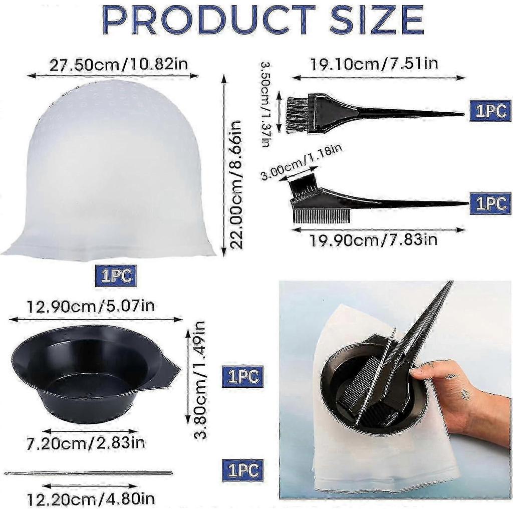 5 Pcs Silicone Highlighting Cap Kit Punched Hole Highlight Cap with Hook Needles Salon Hair Dye Comb Hair Dye Brushes Tipping Cap