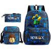 Mochila escolar de grande capacidade com alça de ombro; conjunto de estojo de lápis de três peças para estudante