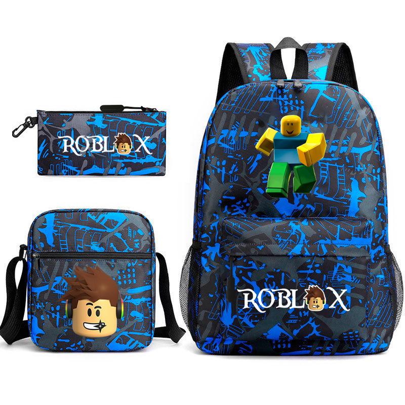 Mochila escolar de grande capacidade com alça de ombro; conjunto de estojo de lápis de três peças para estudante