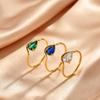Luxus Sprudelwasser Tropfenförmiger Zirkonia Ring, 18K Vergoldeter Wasserdichter Edelstahl Finger Schmuck Geschenke Größe 5-9