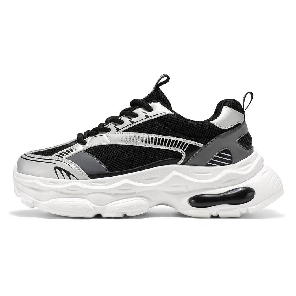 ForeignTrade FashionCasual Leather Mesh Splicing Trend Comfortable and Breathable Low Top Thick Sole Height Increasing Dad Shoes