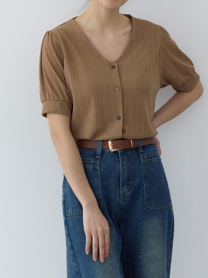 PAIGEFLYNN Wood Button V-Neck Blouse_S6Bbl011A