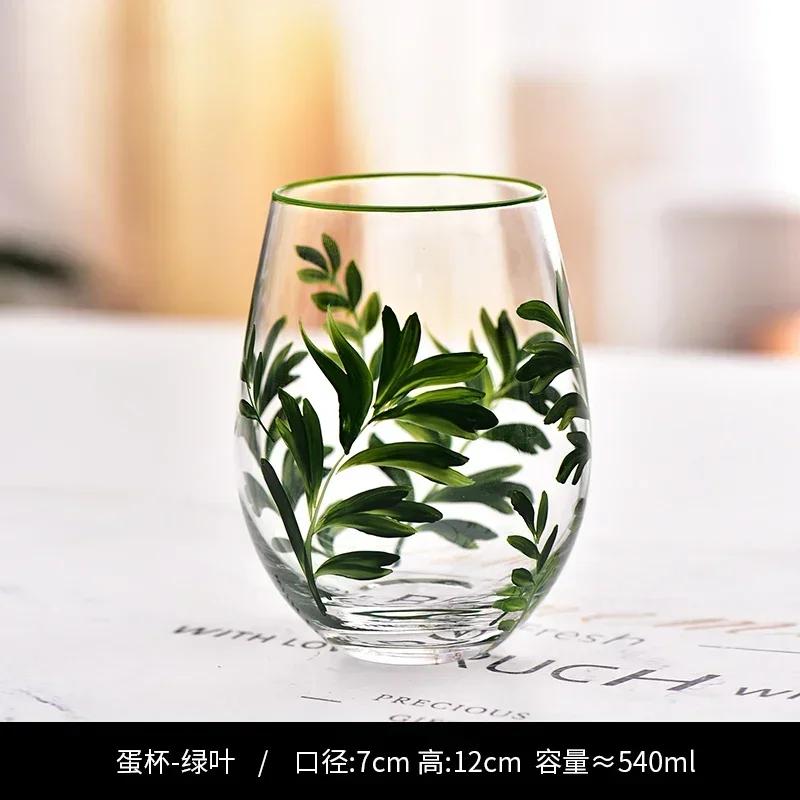 Hand Drawn Flower Patterned Crystal Glass Cup Festival Party Art High Feet Red Wine Cup Family Wine Glass Set Of Three Pieces