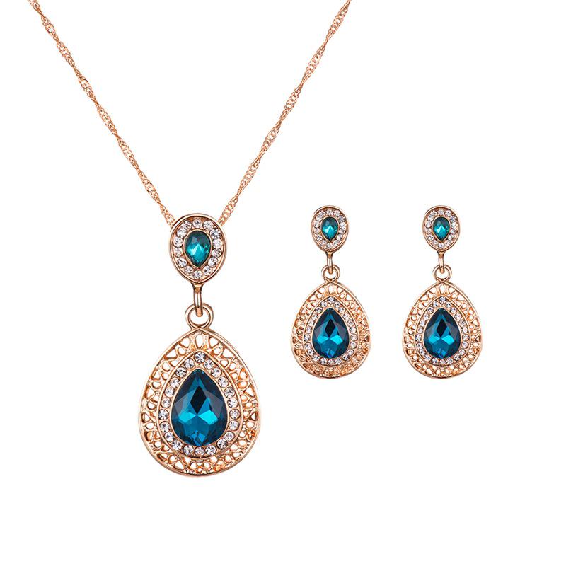 Kristall Tropfen Halskette und Ohrring Set - Brautschmuck für Frauen