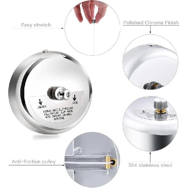 Retractable Clothesline Adjustable 304 Stainless Steel Shower Clothesline With Lock Button For RV Camper Caravan Motorhome