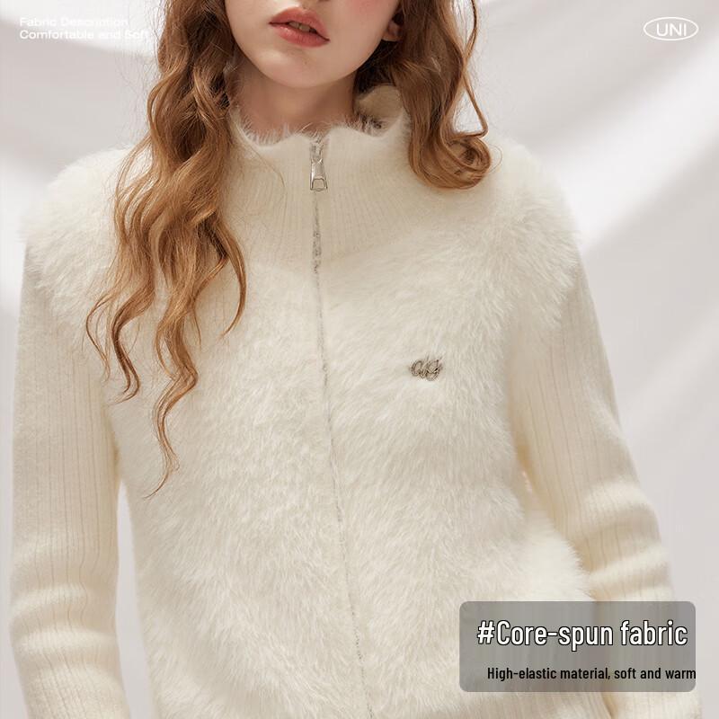 unifree Faux Fur Patchwork Double Zip Knit Cardigan