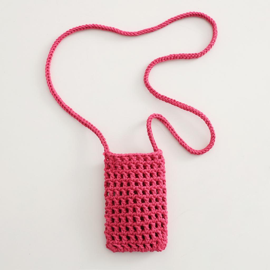 New Hollow Knitting Phone Bag For Women Colorful Hand Woven Shoulder Crossbody Bag Simple Travel Beach Handbag Small Purse Pouch