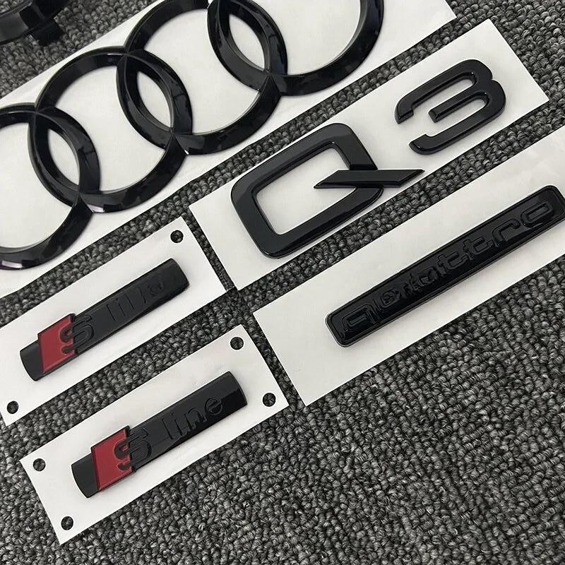 6 ks/sada Autopríslušenstvo Pre Audi Q3 2013-2022 Sline Logo Auta 4 Krúžky Znak Prednej Mriežky Zadný Dekál Batožinového Priestoru