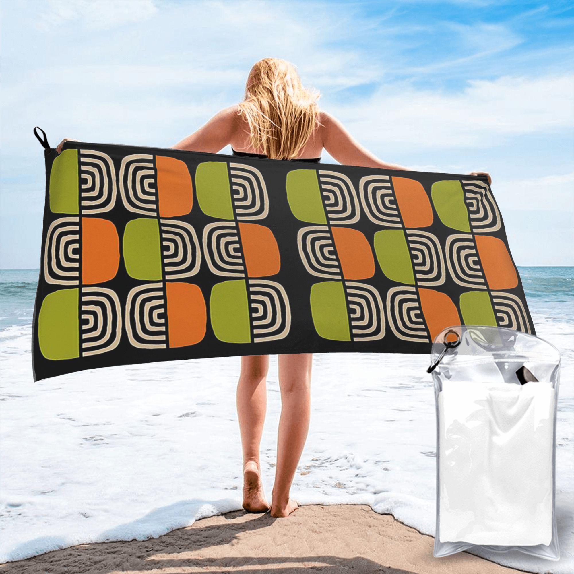 

Half Concentric Circle Pattern Black Orange Green and Beig Beach Towel Soft Microfiber Quick Dry Absorbent Quick Towels For Bath W40*H60(CM)