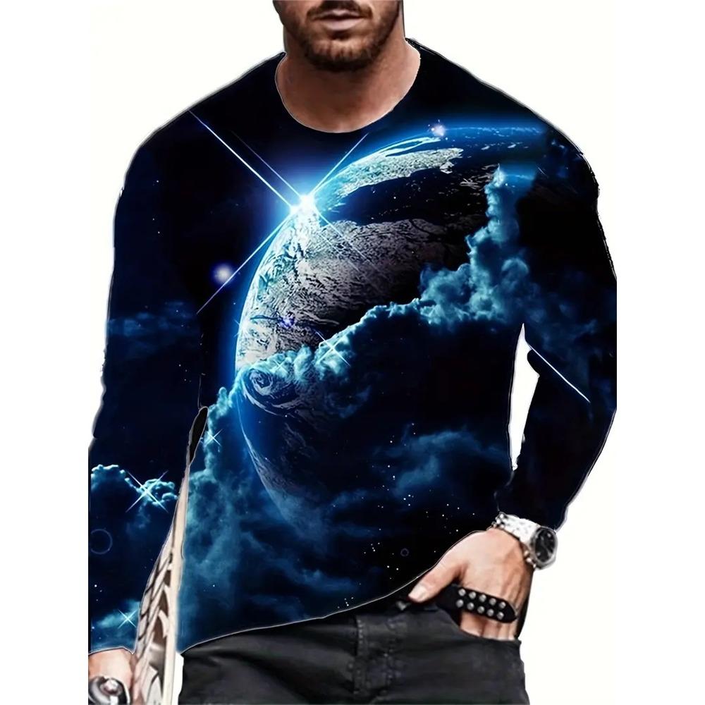 Semplice Stampa Longteng Autunno Moda Girocollo T-shirt a Maniche Lunghe da Uomo Top Outdoor Street Fashion Quotidiano Casual Comfort