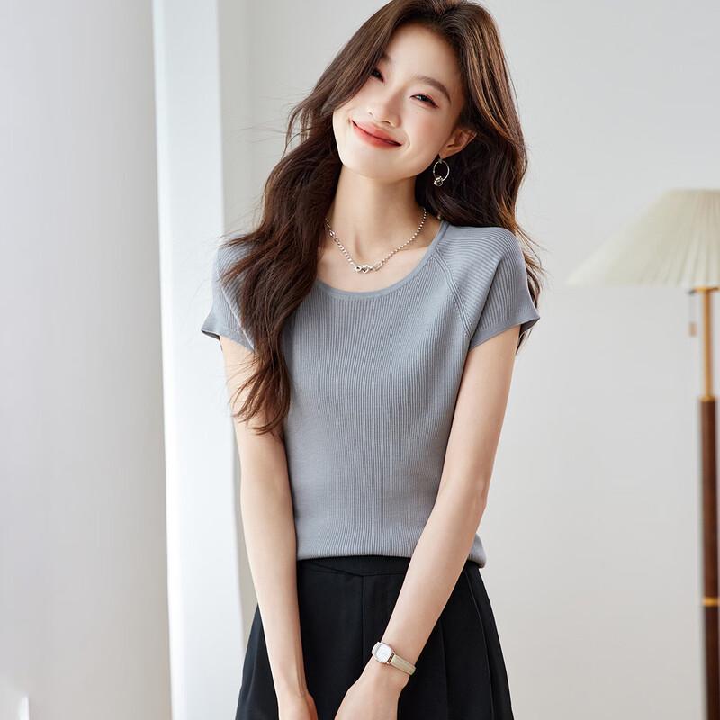 

Srcr Women s 100% Mulberry Silk Slim Fit Short Sleeve Knit Top M