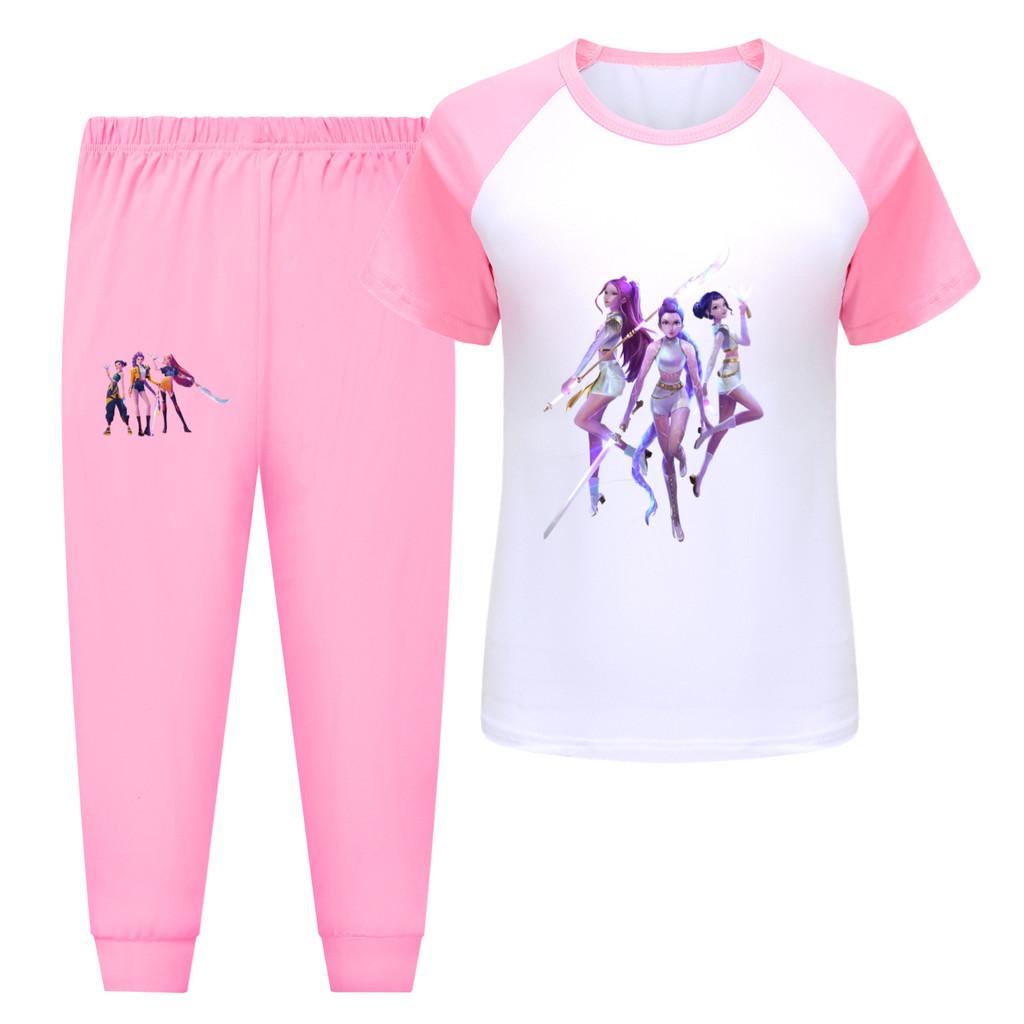 

4968 Kids Girls Rumi Zoey Mira Hunters Print T-shirt Pants Trouser Clothes Set 170cm розовый