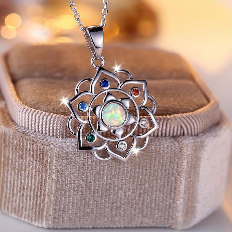925 Sterling Silver Lotus Necklace Opal Pendant Yoga Lotus Jewelry for Women