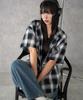 WEGO Hooded Check Big Shirt Black Women's (Small),