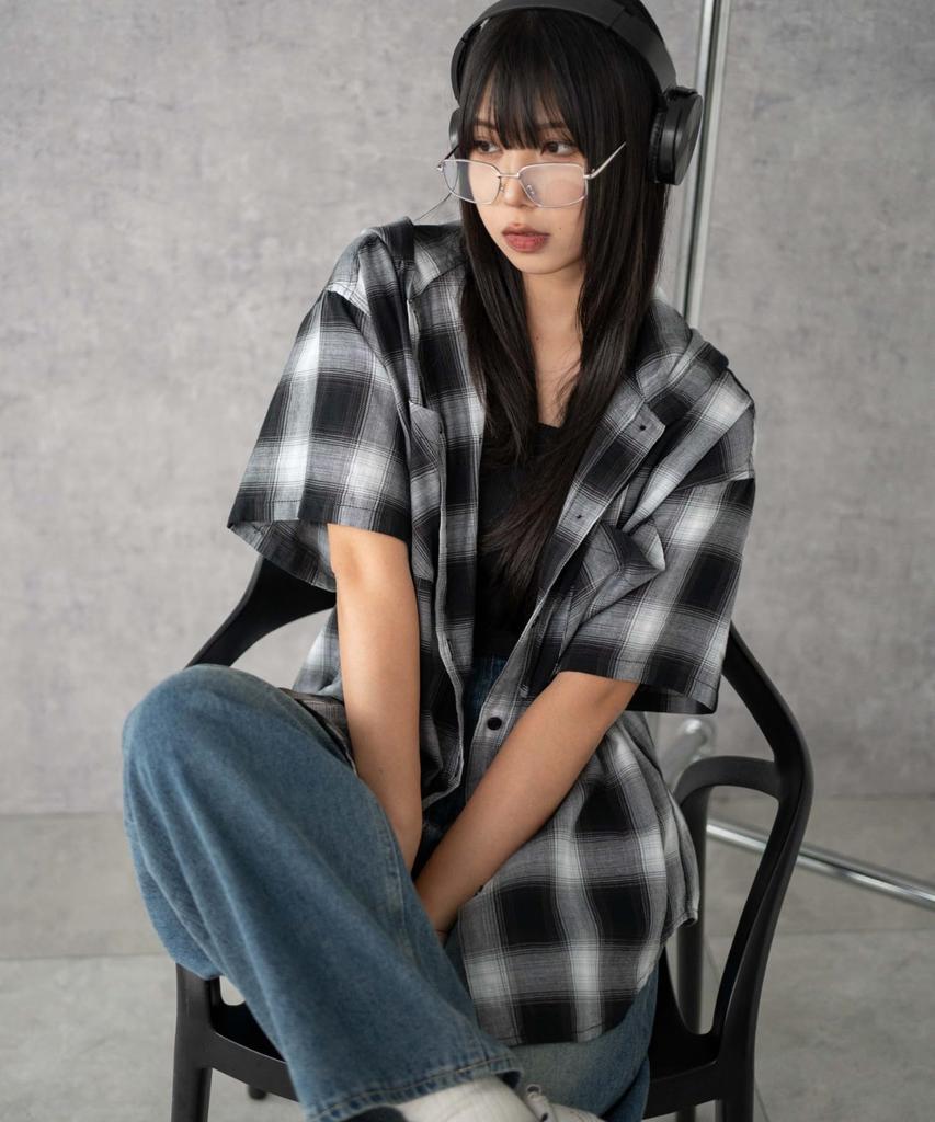 WEGO Hooded Check Big Shirt Black Women's (Small),