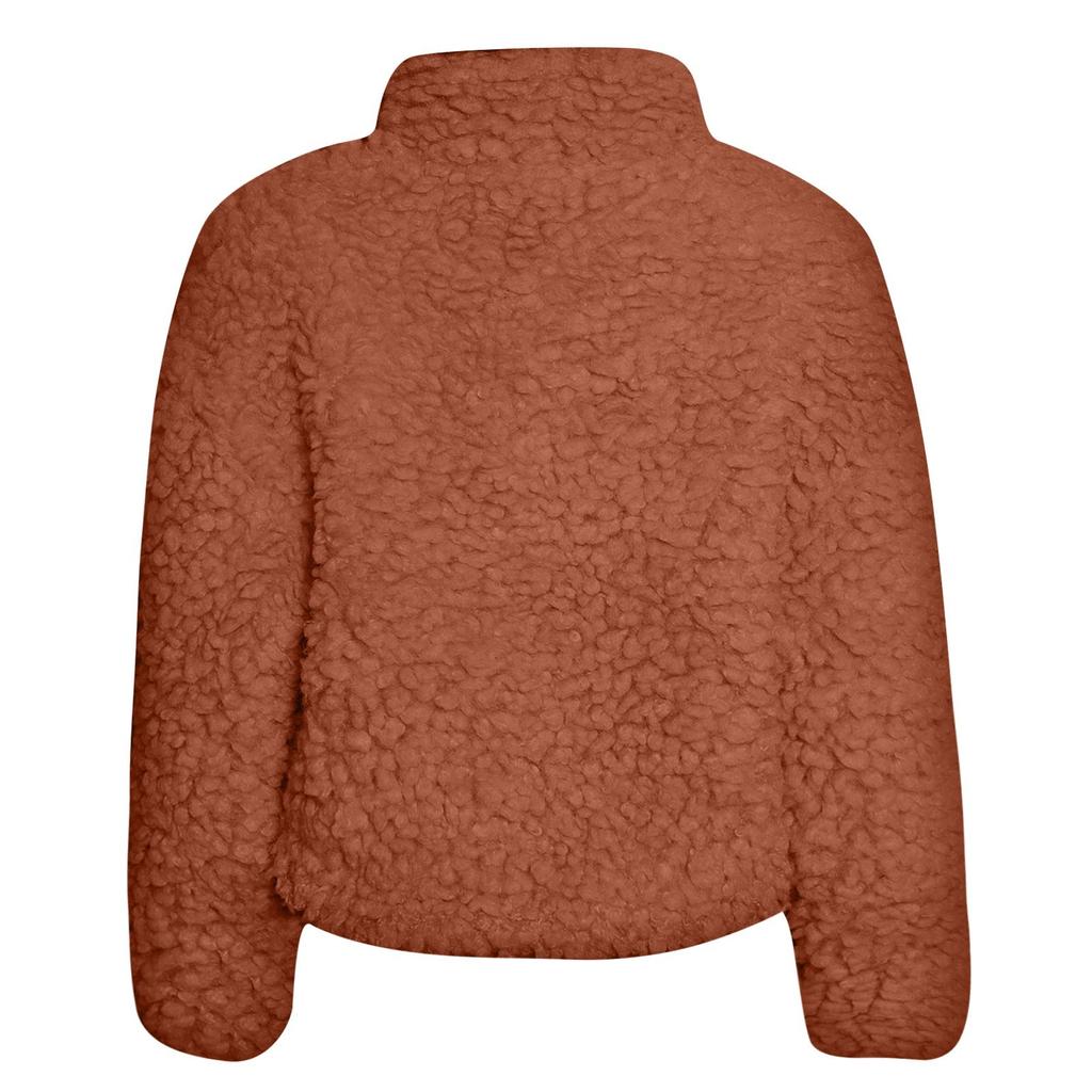Ladies Casual High-necked Long-sleeved Button Lamb Velvet Casual Jacket Top
