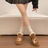 Plush Lined Clog Shoes Women Squirrel Embroidery Buckle Strap Slip On Warm Winter Flats Round Toe