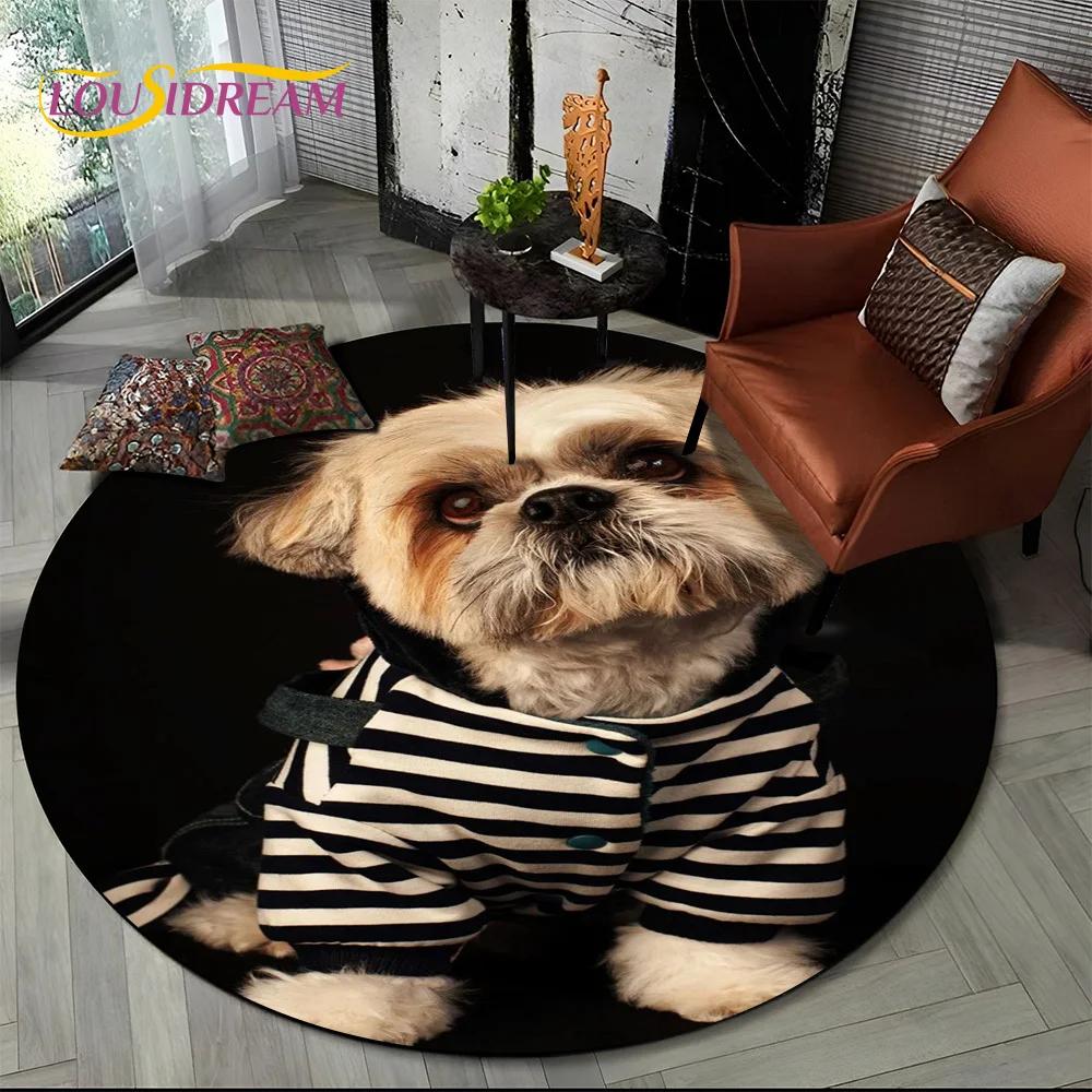 Cute Dog Samoye,Chihuahua,Koki Pomeranian Cartoon Round Carpet Rug for Living Room Bedroom Decor,kids Pet Area Rug Non-slip Mat