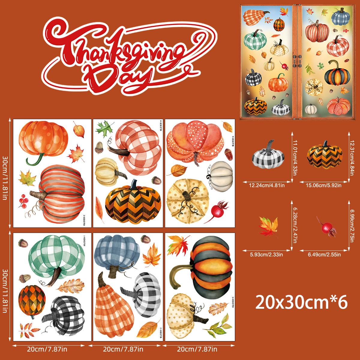 

Наклейки на окна с тыквой на осенний День благодарения, украшение на осенний день, наклейки на дверь холодильника для стеклянной витрины 20x30cmx6