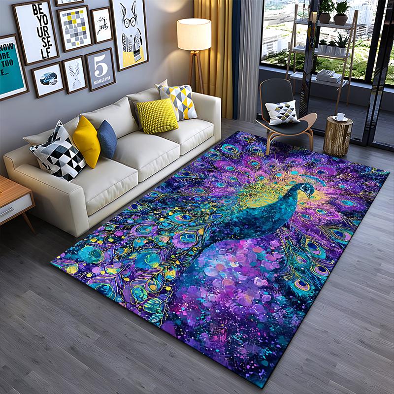 Colorful Peacock Pattern Carpet with Vibrant Artistic Design for Living Room Suitable for Use As an Anti-slip for Living Room Bedroom Sofas