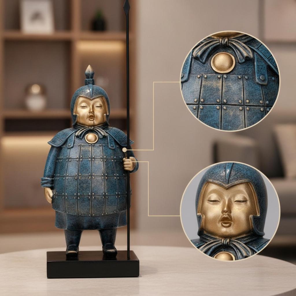 Terracotta Warrior Figurines Blue Warriors Matte for Office