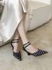 Sandali Eleganti alla Moda da Donna in Raso con Punta Acuta e Zeppa a Pois Stile Francese - Perfetti per l'Uso Quotidiano