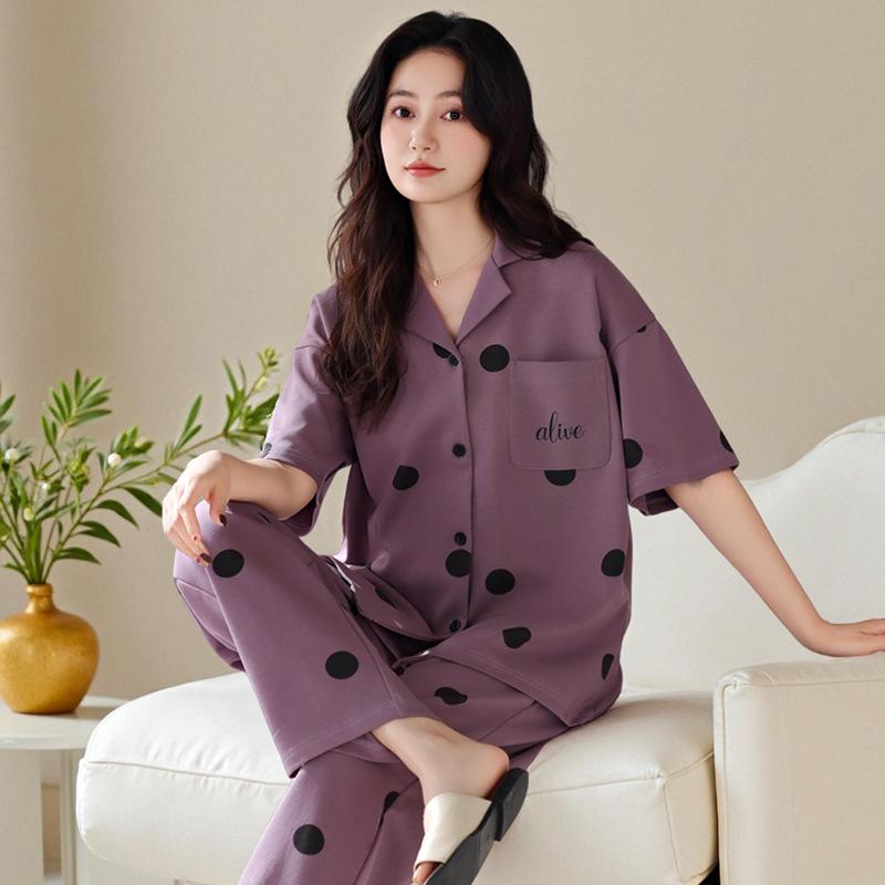 Pajamas women's high-end 1011 new summer women's fashion short-sleeved trousers cotton can be worn outside loungewear