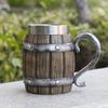 Handcrafted Wooden-Style Barrel Beer Mug with Stainless Steel Lining – Large Capacity