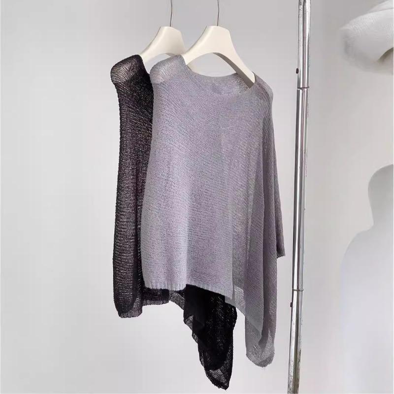 New Irregular Cape Shawl Sunscreen Shirt Women's Spring and Summer Loose Cover Up Thin Ice Silk Knitted See Through Top Casual Simple Solid Clothing