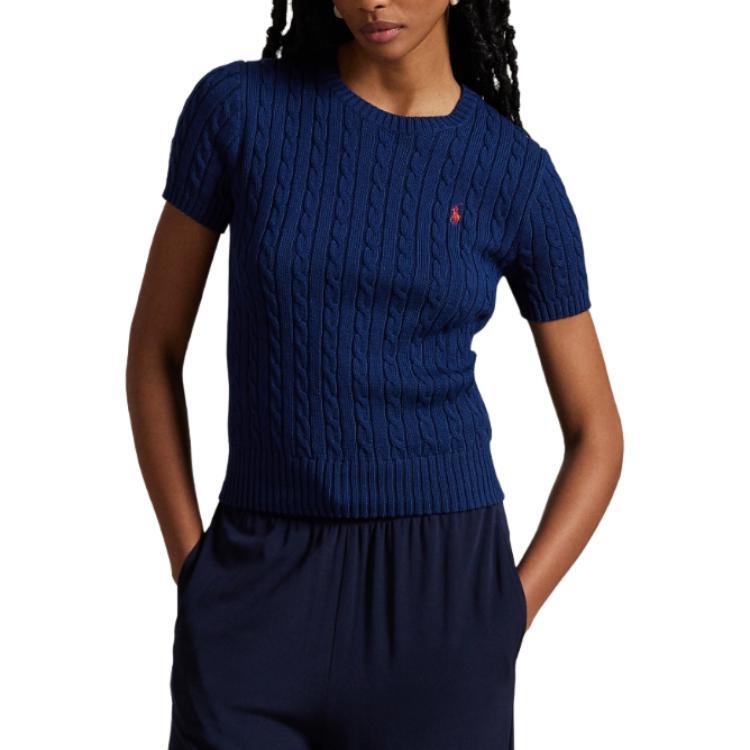 Polo Ralph Lauren Logo Embroidered Round Neck Slim Fit Short Sleeve Knit Top Women Tops Blue WMPOSWENC021234-400
