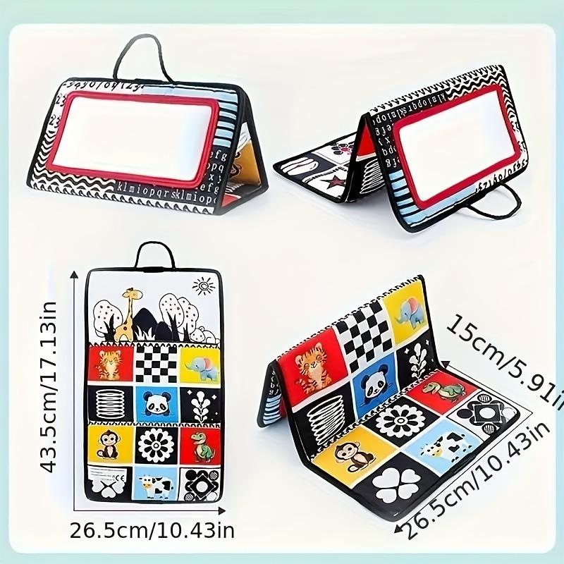 Foldable Baby Sensory Book with Mirror, Boosts Vision & Hand-eye Coordination. Portable Hanging Toy, Great Christmas Gift.