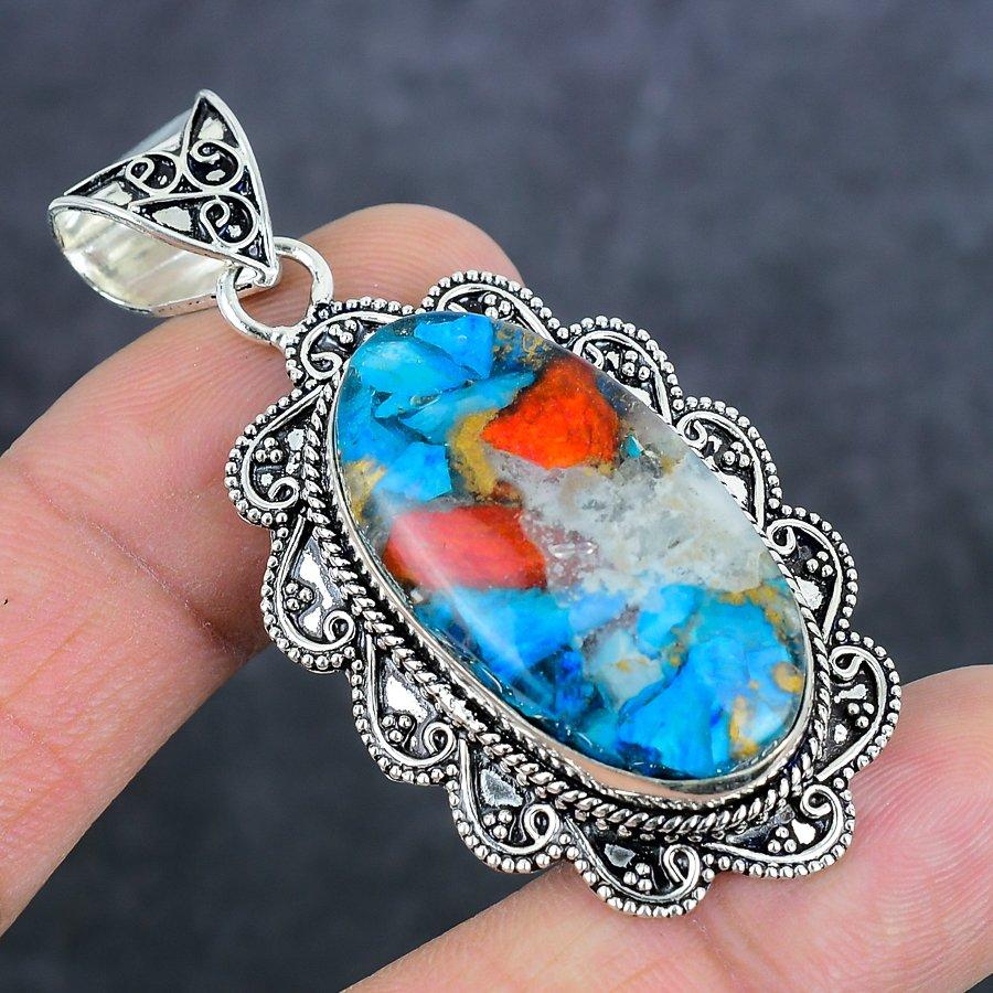 Spiny Oyster Ethnic 925 Sterling Silver Jewelry Pendant 2.36" F8d82