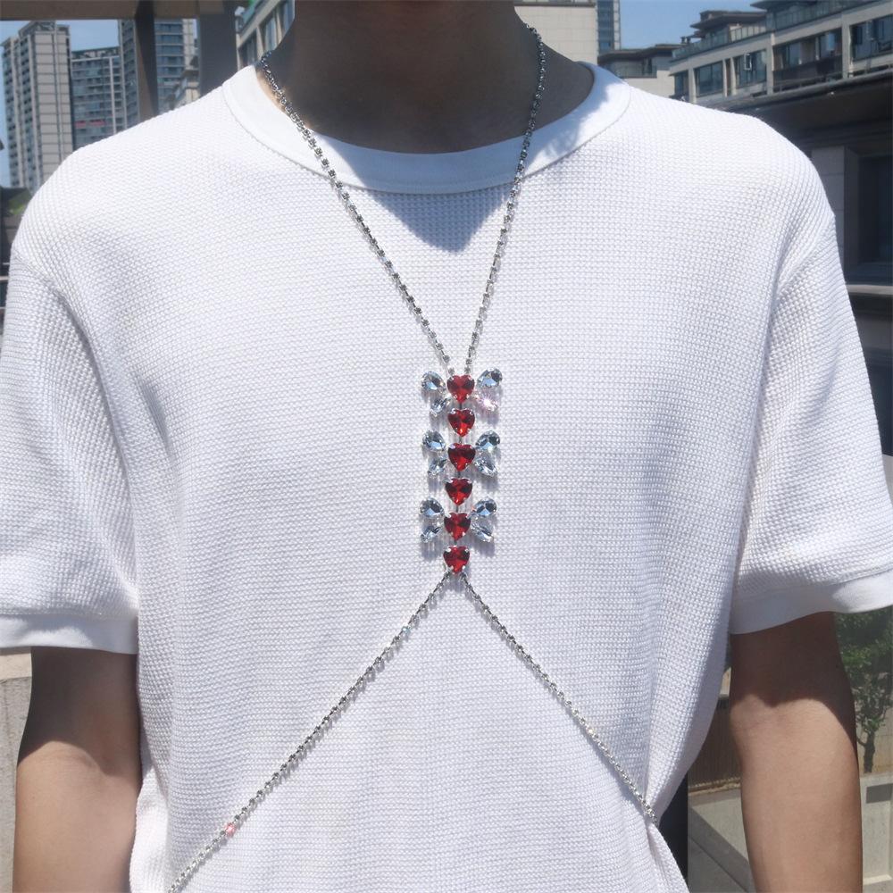 Fashion Accessories, Simple Heart-Shaped Rhinestone Chest Chain, Sexy Luxury Waist Chain Accessories For Nightclub Parties