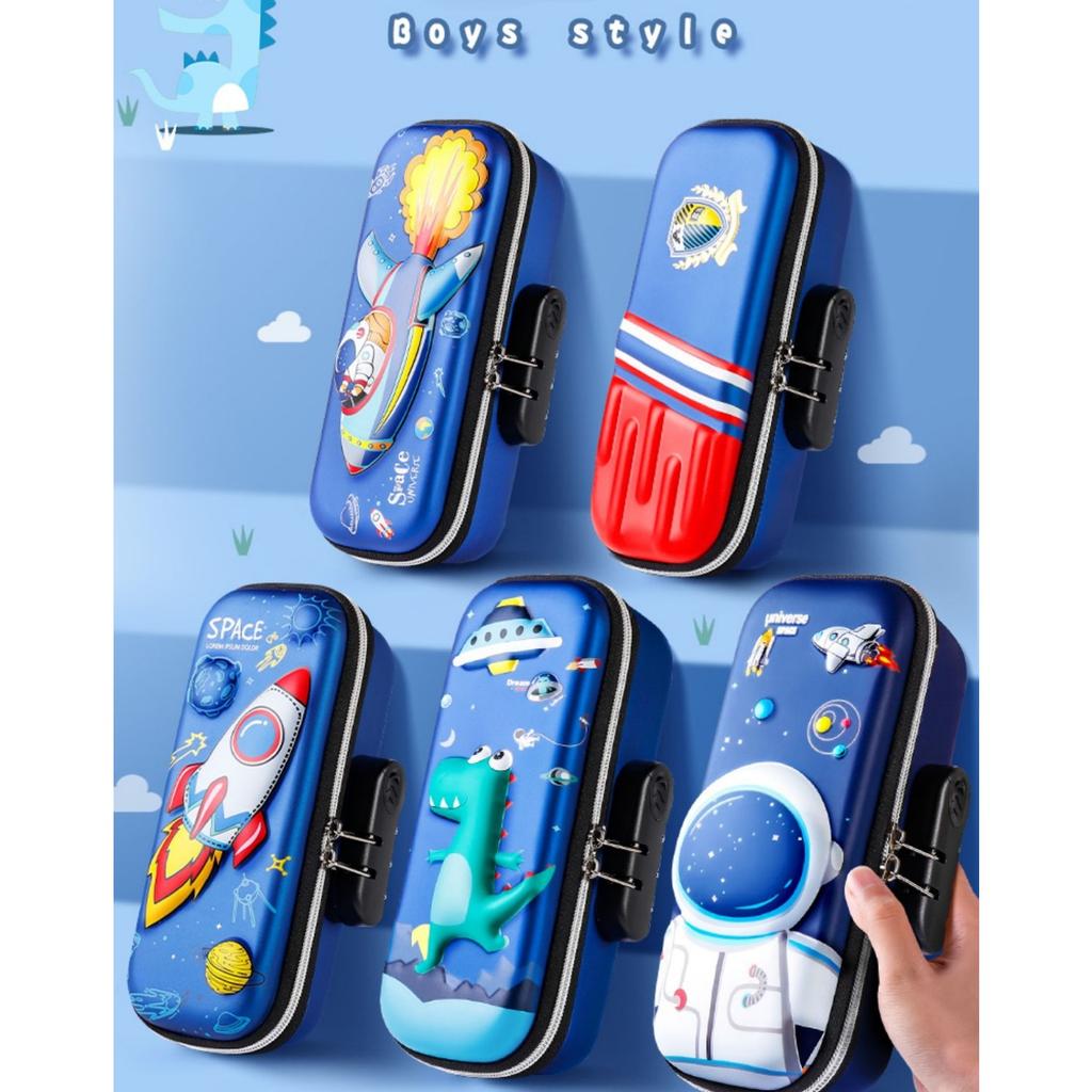 Große Kapazität Kinder-Passwortschloss-Briefpapierbox, Grundschul-Bleistiftbox, dreidimensionale Cartoon-3D-Briefpapierbox, Weihnachtsgeschenk