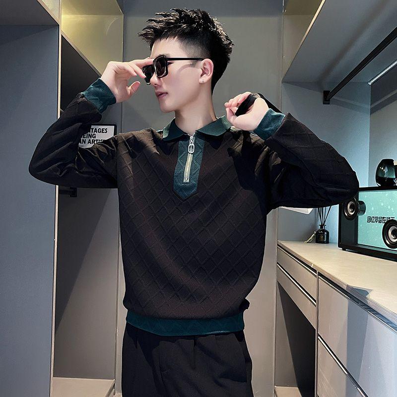 High-end Semi-zipper Sweatshirt Men's Trendy Autumn and Winter Long-sleeved T-shirt Lapel POLO Shirt Casual and Handsome Jacket