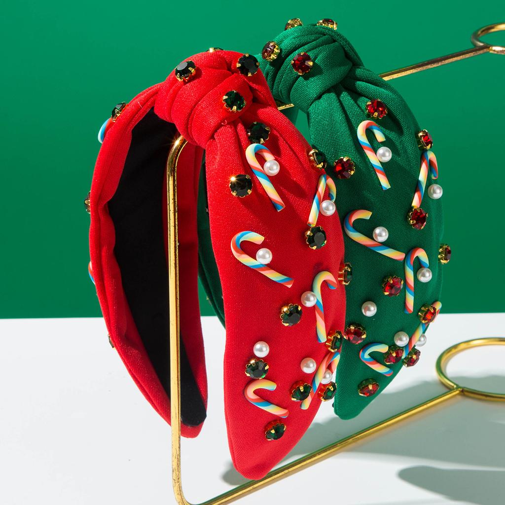Trendy Fashion Christmas Headband Simple Cane Lollipop Rhinestone Christmas Element Wide Hair Accessory