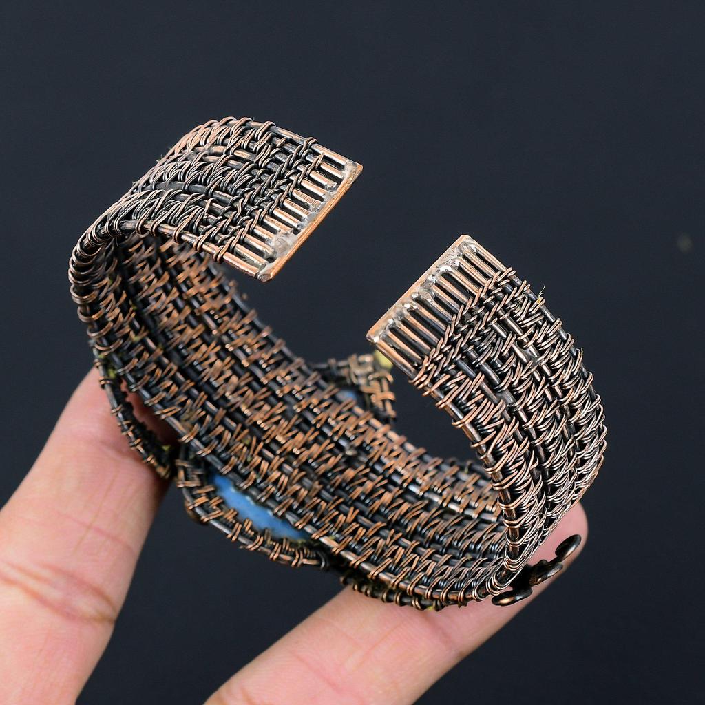 Owyphee Opal Gemstone Handmade Copper Wire Wrap Jewelry Adjustable Bracelet For Love