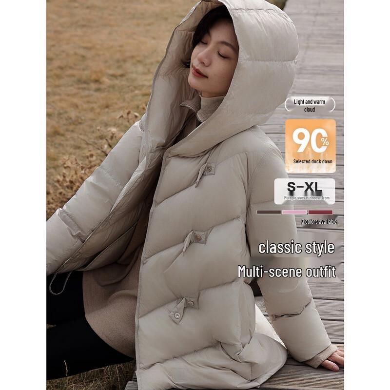 Demana Women's 15D Puff Cloud Hooded Loose Mid-Length Puffer Down Jacket