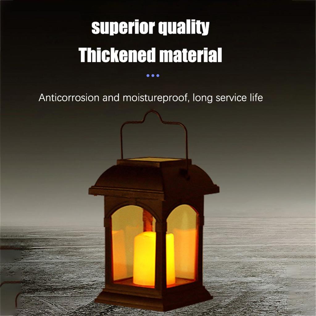 Solar Powered Portable Lantern with Handle for Outdoor Indoor Use Waterproof Decorative Lantern with LED Candle Light for Garden Patio Camping