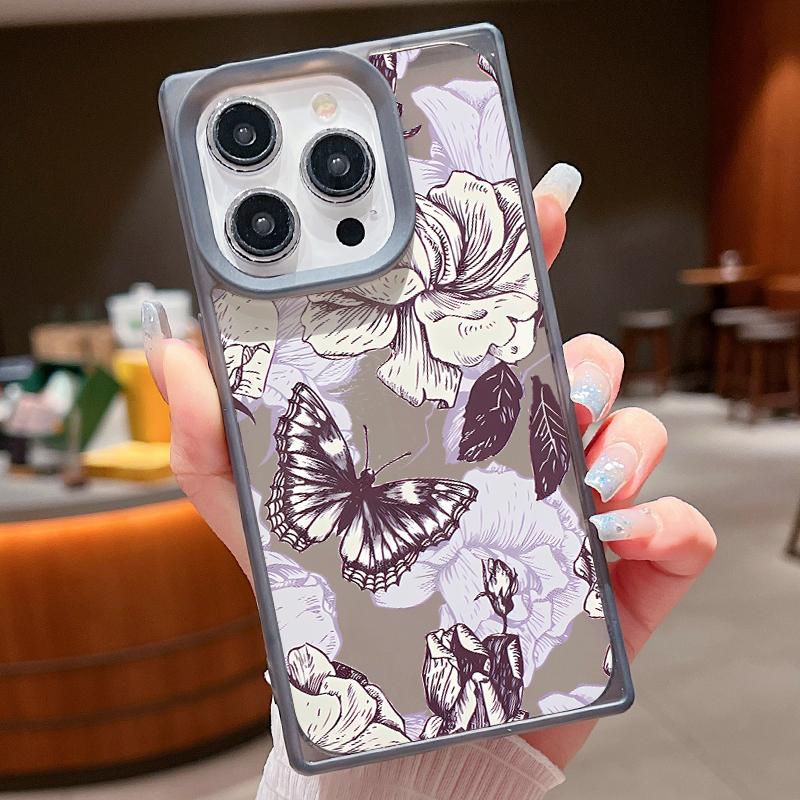 Frosted Square Clear Phone Case for iPhone 16 Pro 15 14 Plus 13 12 Pro Max 11 Colored Floral Pattern Tpu Soft Shockproof Slim Cover