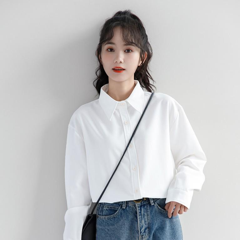 Women's Spring White Long Sleeve Korean Style Layering Shirt - Versatile Student Outerwear