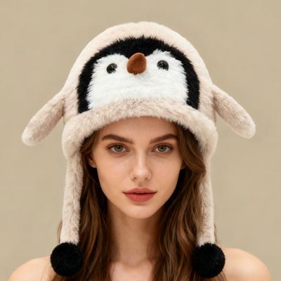 Casual Cartoon Penguin Winter Women's Hat Ear Protection Versatile Warm Pullover Hat Ski Beanies Hat Lei Feng Hat Cycling Ski Hat