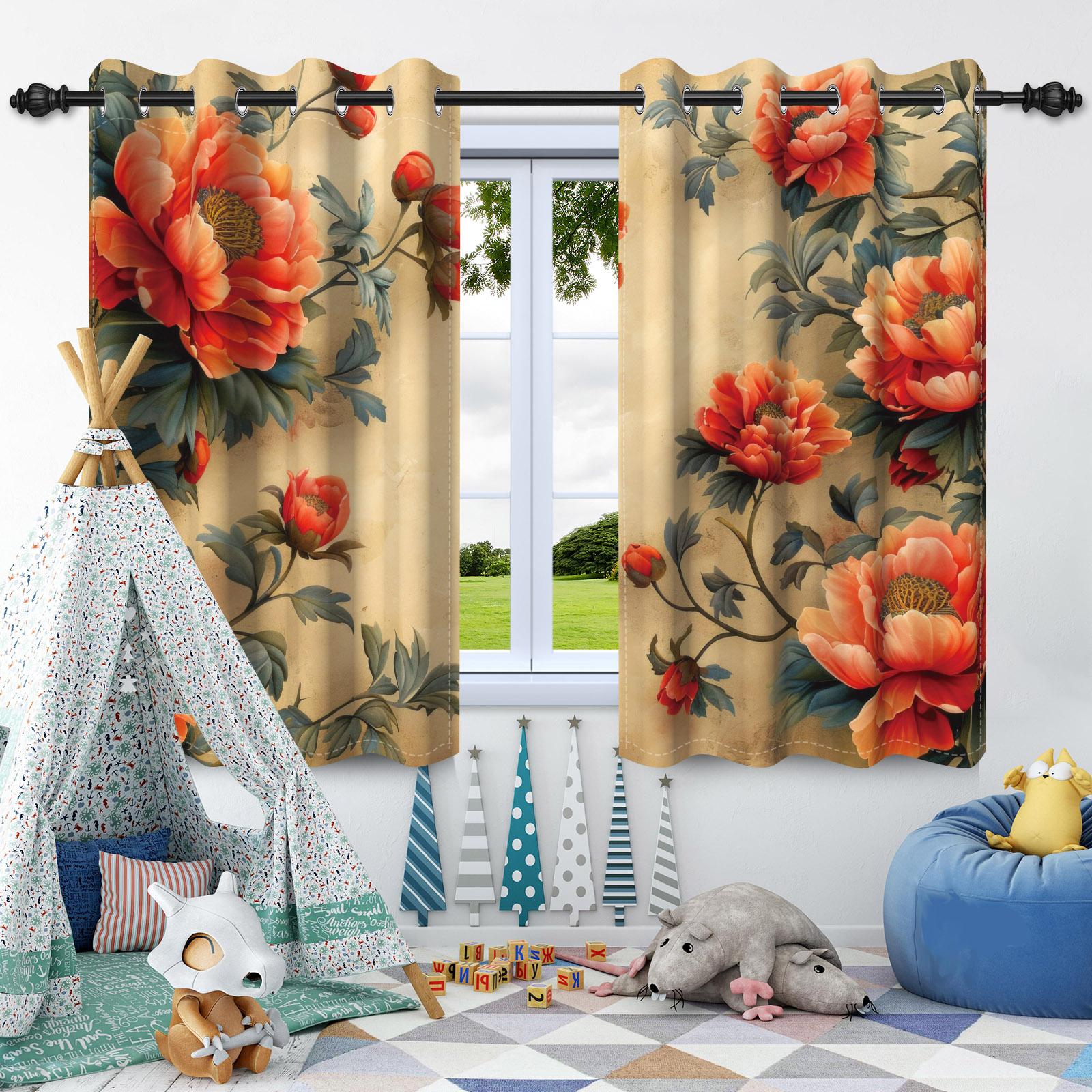 

2 шт. Классические роскошные шторы с цветочным принтом для окон, спальни, гостиной, квартиры, с термоизоляцией, затемняющие шторы блэкаут 50x120cm 2pcs