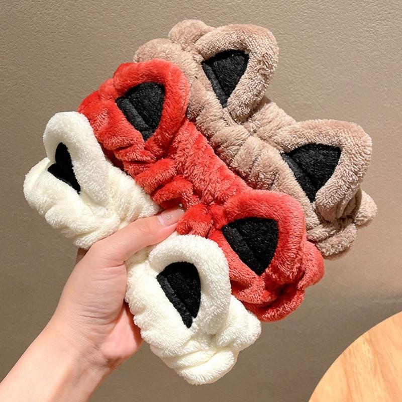Elastic Women Shower Hairband Face Washing Headband Cute Kitten Plush Face Wash Hairband Home Makeup Headband