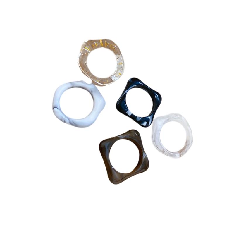 Pack of 5 Artisanal Crafted Acrylic Ombres Rings for Women Gradient Color Marbled Stackable Everyday Jewelry Gift