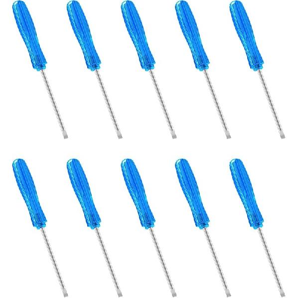 10PCS Mini Slotted Screwdriver, 3mm Flat Head for Watch Eyeglasses Electronics Toy Repair, Non-magnetic, 1.77"(45mm) Total Length (Blue Handle)
