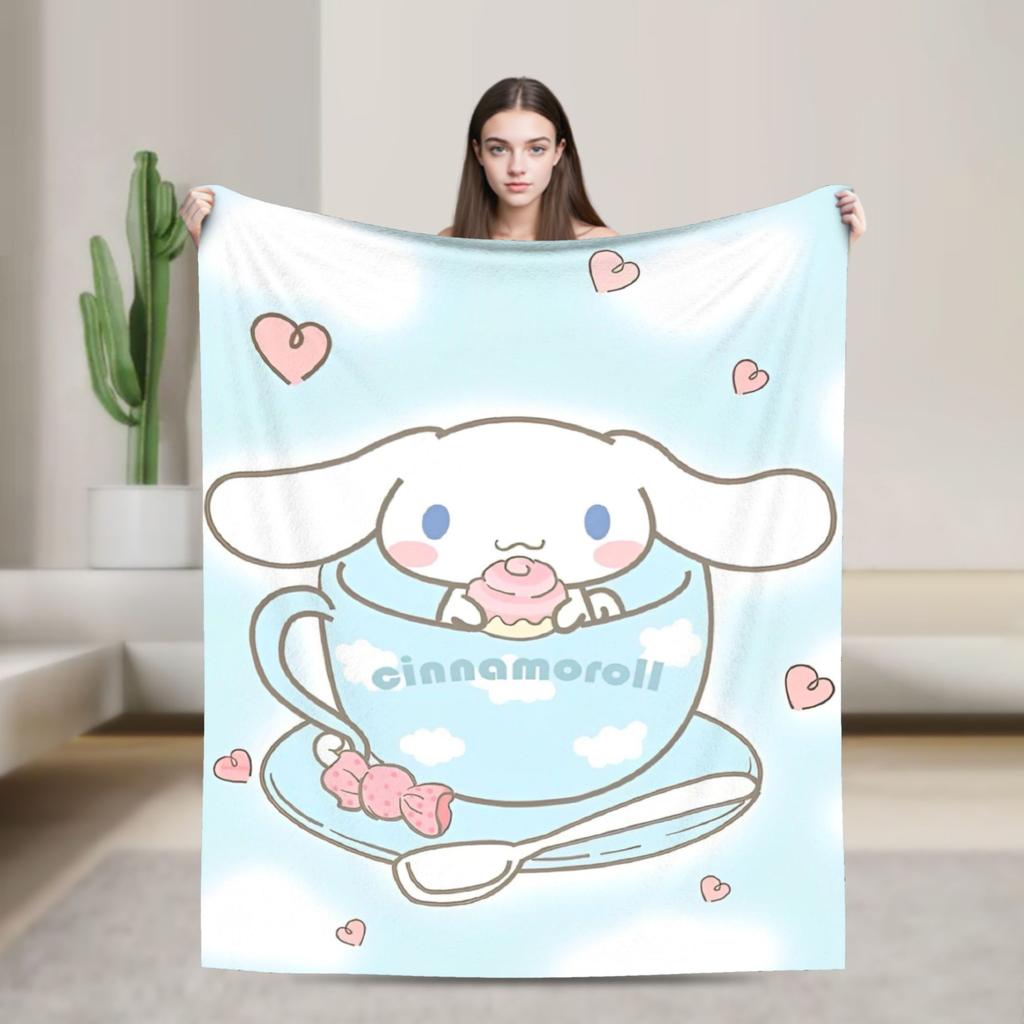 Cinnamoroll Decken Cartoon Flanell Großartige Atmungsaktive Überwurfdecken für Bett Sofa Dekoration