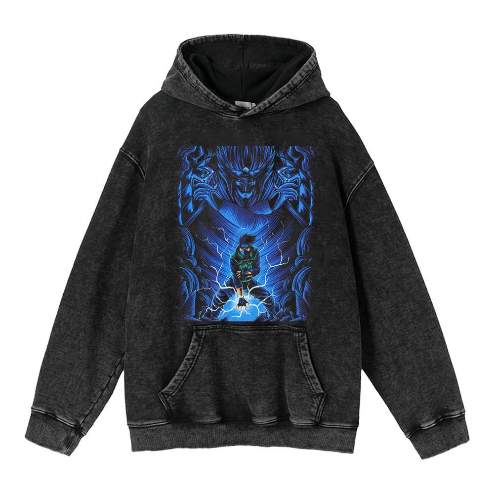 Cotone Pesante Lavato Retrò, Maglione Retrò Streetwear Anime con Cappuccio 440G