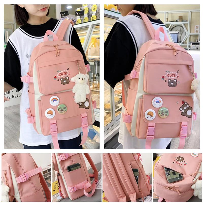 5 Stück/Set Niedliche Schultaschen für Mädchen Rucksack Kinder Doppelschultertasche Oxford-Stoff Handtasche Münzbörse Federmäppchen Umhängetasche